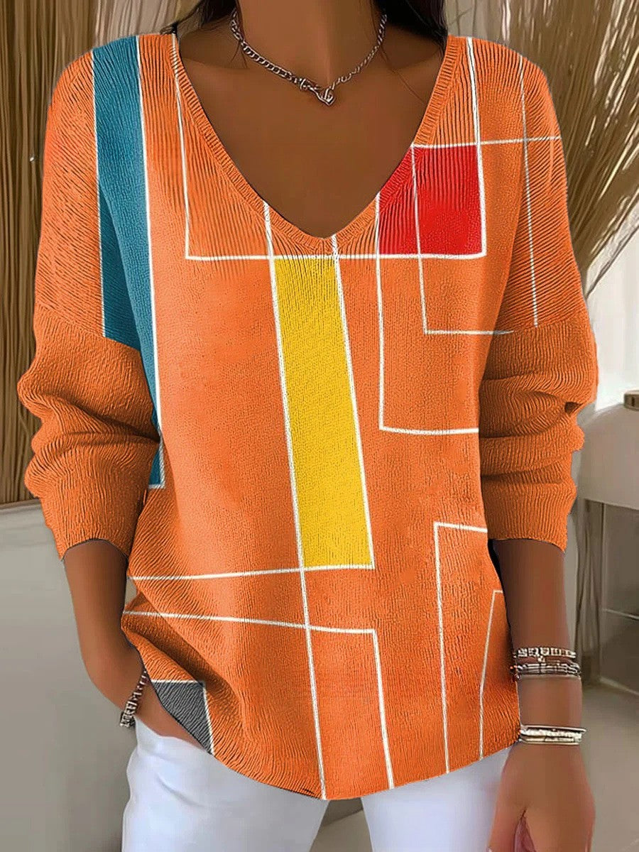 Rebecca– Colourful jumper with V-neck