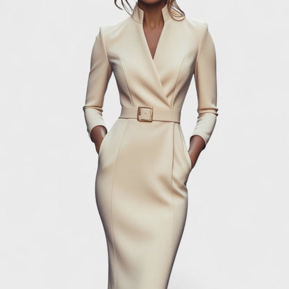 Eve - Stylish Black Dress with Belt and Collar