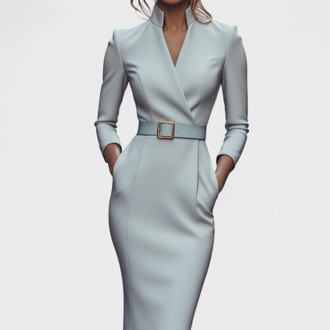 Eve - Stylish Black Dress with Belt and Collar