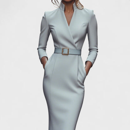 Eve - Stylish Black Dress with Belt and Collar
