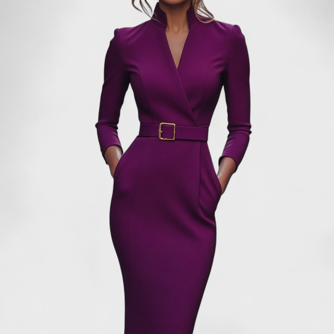 Eve - Stylish Black Dress with Belt and Collar