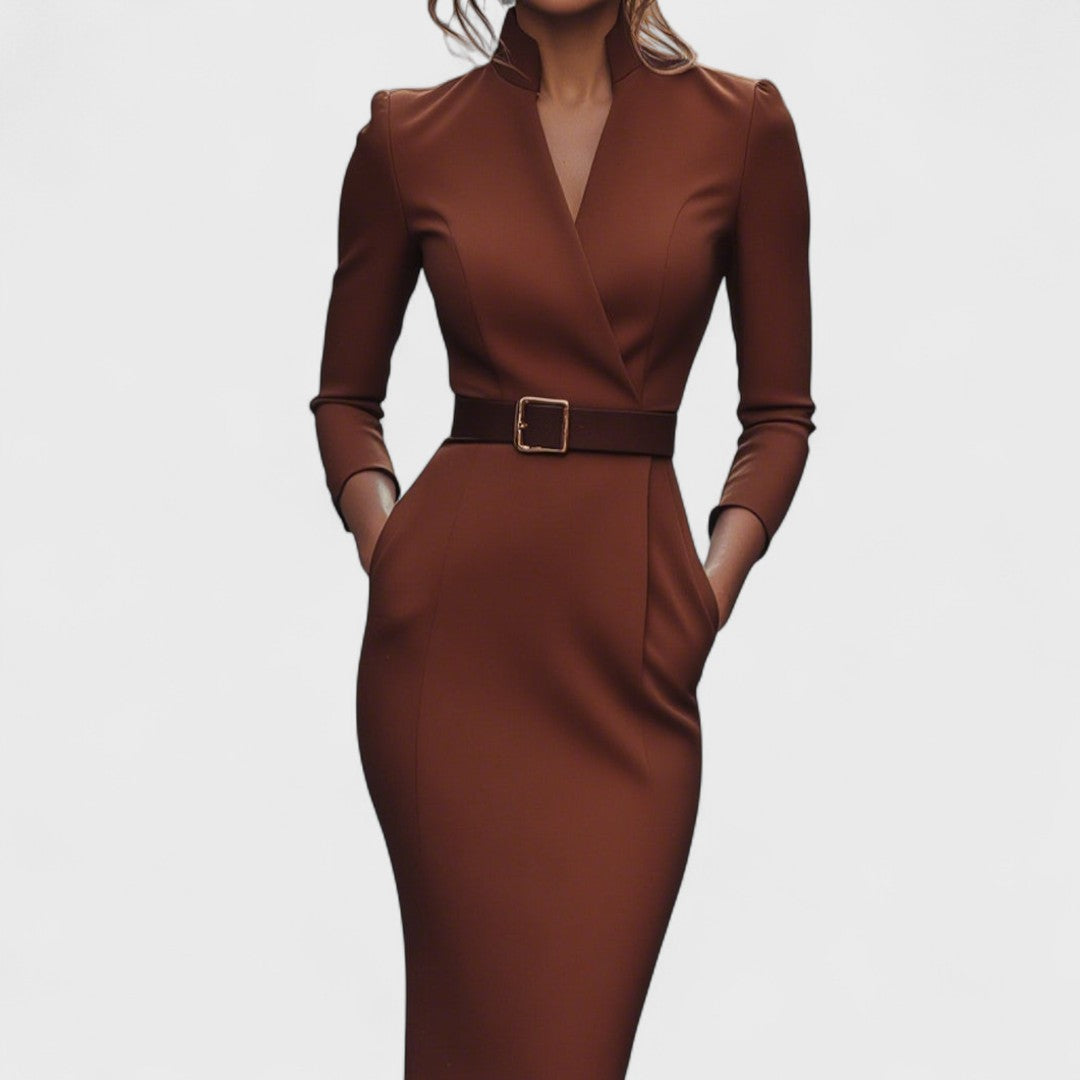 Eve - Stylish Black Dress with Belt and Collar