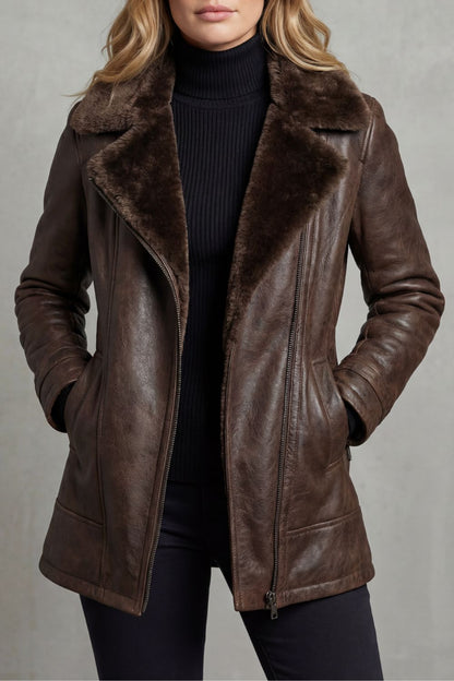 Richelle™ Classic Shearling Leather Jacket – Refined Style, Lasting Comfort