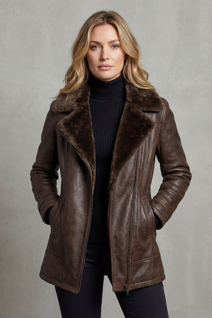 Richelle™ Classic Shearling Leather Jacket – Refined Style, Lasting Comfort
