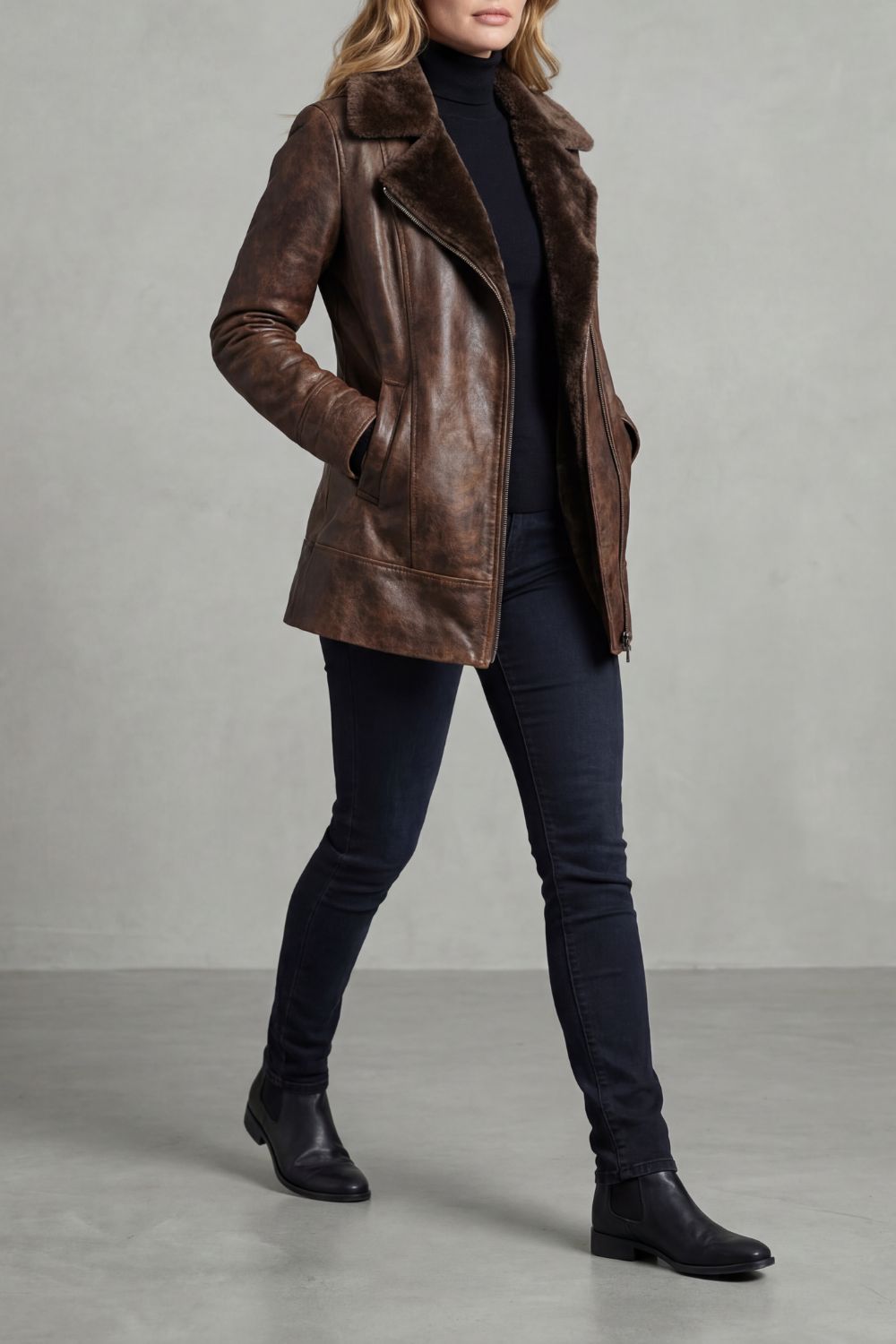 Richelle™ Classic Shearling Leather Jacket – Refined Style, Lasting Comfort