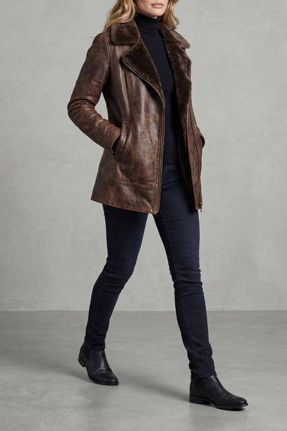 Richelle™ Classic Shearling Leather Jacket – Refined Style, Lasting Comfort