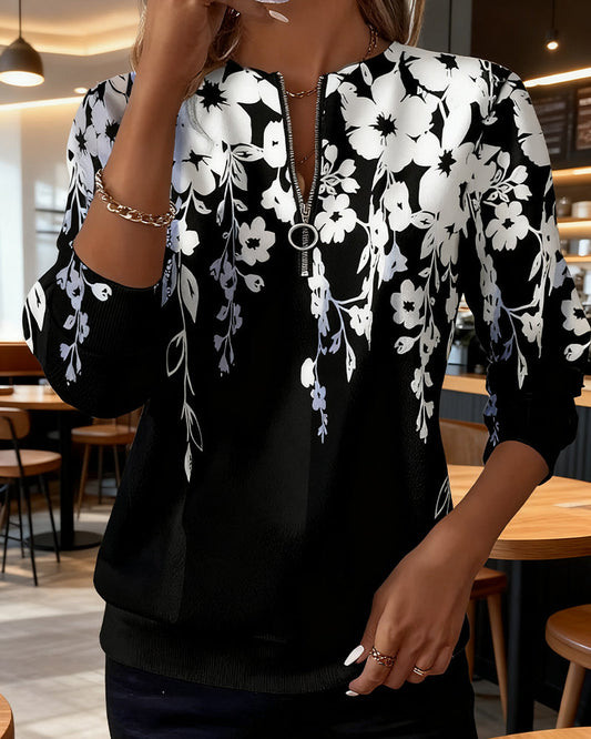Keri | Printed sweatshirt with half zip and collar