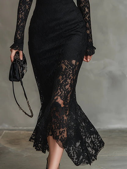 Veronica | Black Lace Maxi Dress