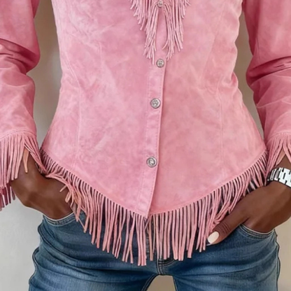 Sara │ Fringe Suede Button-Up Blouse
