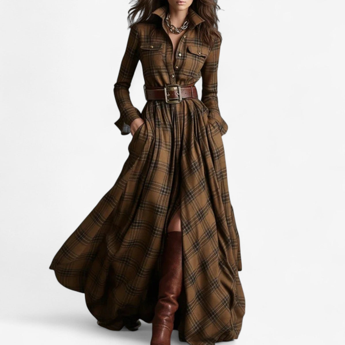 Abigail™ Maxi Dress with Timeless Check Patternrn