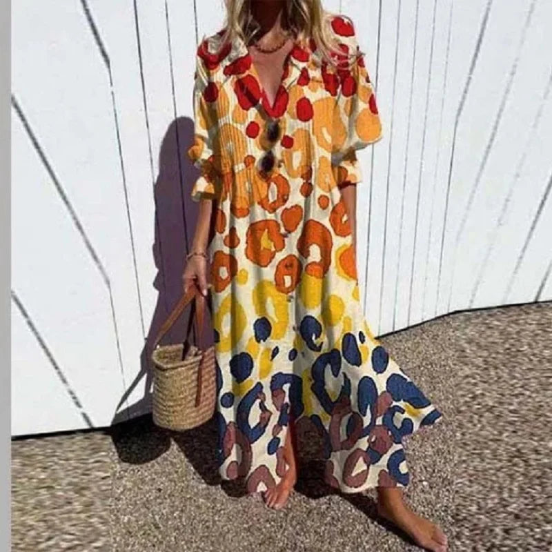 Merita - Boho Maxi Dress With V Neck For Women